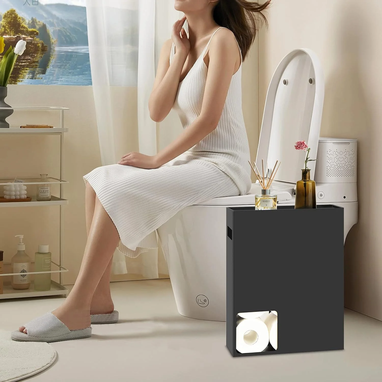 جا دستمال توالت سیکون، نگهدارنده و پخش کننده دستمال توالت، سازگار با 12 رول، مشکی، THZ-112 جا دستمال توالت سیکون، نگهدارنده و پخش کننده دستمال توالت، سازگار با 12 رول، مشکی، THZ-112