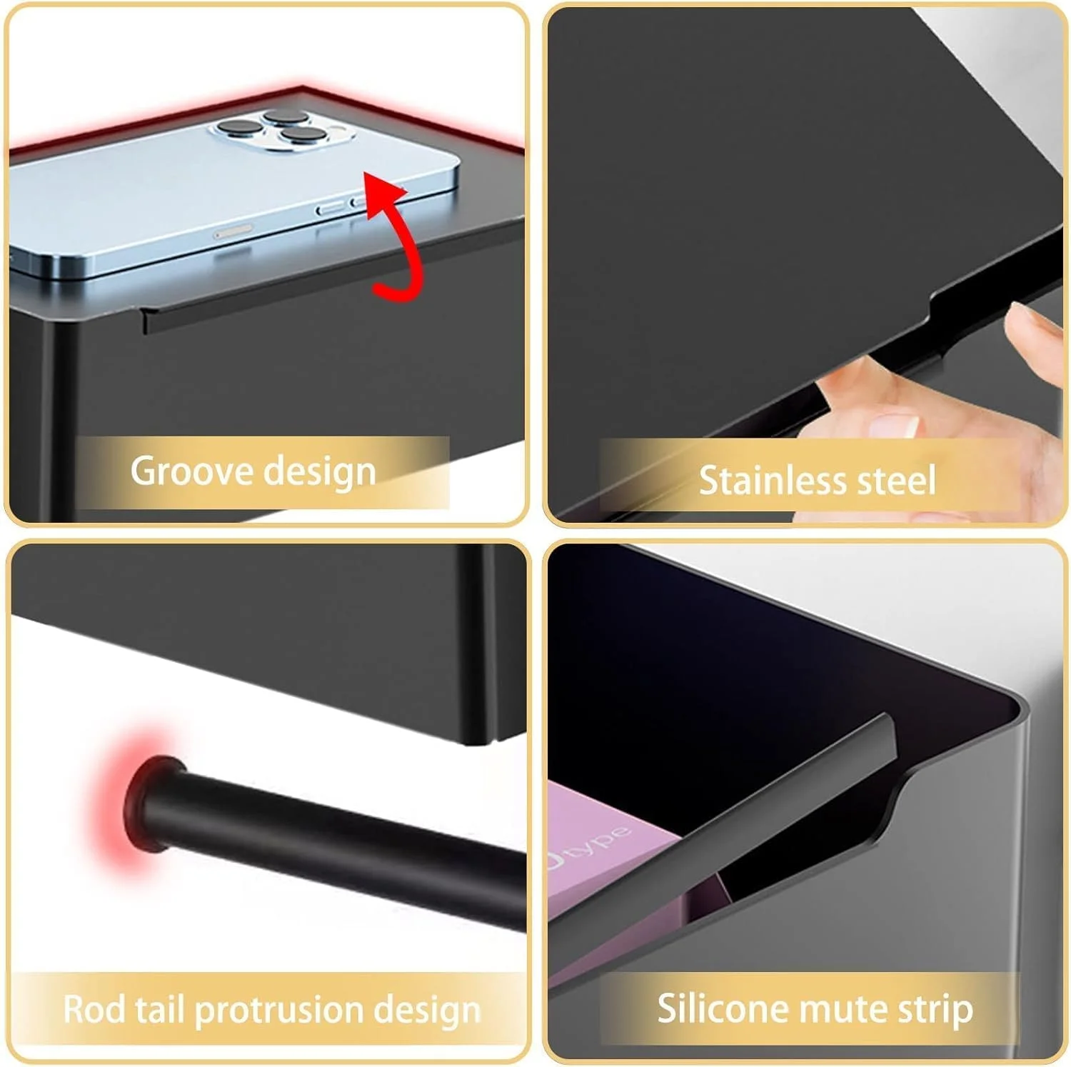 جای دستمال توالت Silk Route با جعبه ذخیره سازی، نگهدارنده دستمال مرطوب مات استیل ضد زنگ قابل نصب روی دیوار برای حمام، مناسب برای نگهداری دستمال کاغذی و دستمال مرطوب (مشکی)