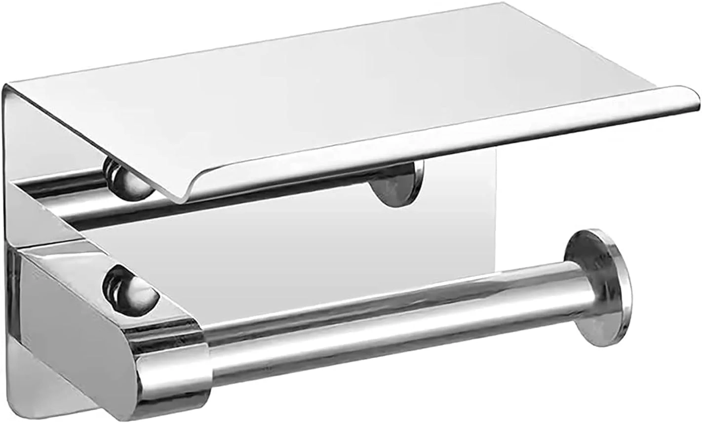 نگهدارنده دستمال توالت با قفسه: نگهدارنده دستمال کاغذی توالت از جنس استیل ضد زنگ، نگهدارنده رولی دستمال توالت چسبی دیواری، نگهدارنده رولی حوله کاغذی ممتاز با قفسه نگهداری تلفن - کروم براق