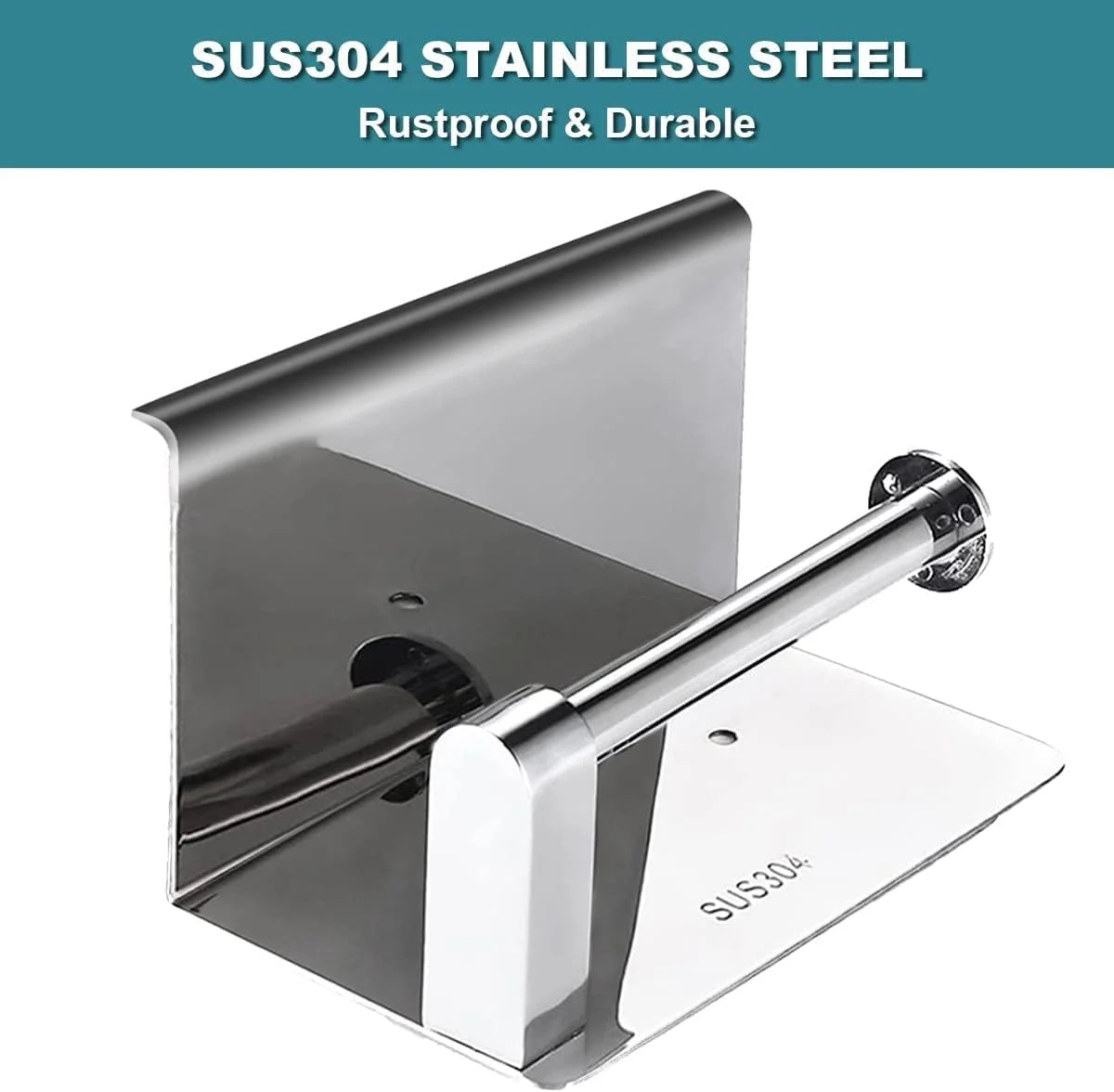 نگهدارنده دستمال توالت با قفسه: نگهدارنده دستمال کاغذی توالت از جنس استیل ضد زنگ، نگهدارنده رولی دستمال توالت چسبی دیواری، نگهدارنده رولی حوله کاغذی ممتاز با قفسه نگهداری تلفن - کروم براق