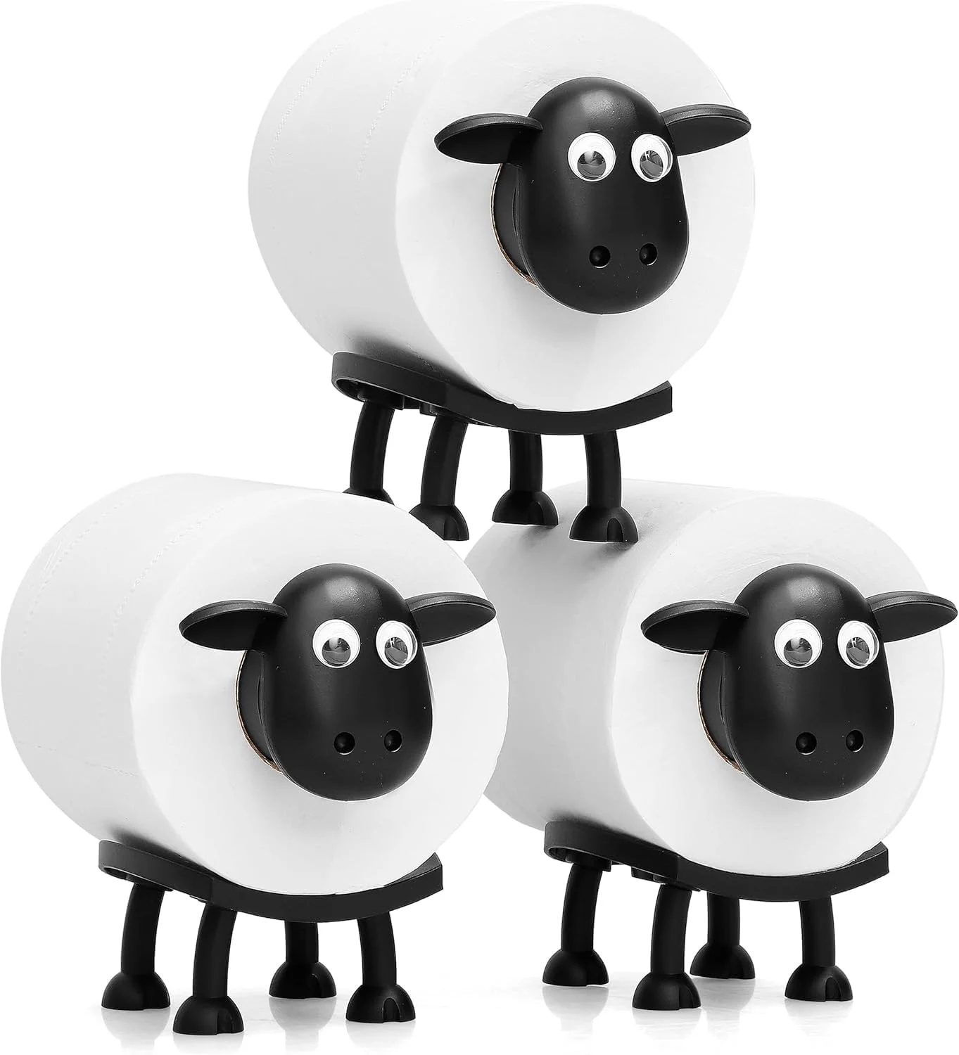 Sheep Toilet Roll Holder - Funny Toilet Paper Holder Free Standing Bathroom Set - 3D Printed Black Sheep Loo Roll Holder - Hilarious Tissue Paper Roll Storage (3PCS)