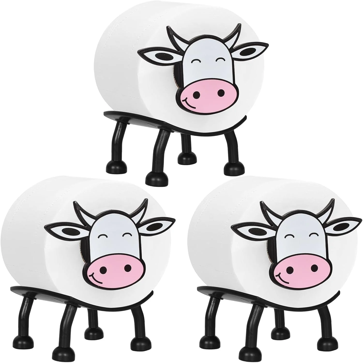 جا دستمال کاغذی توالت طرح گاو شیری، ست 3 تکه بامزه برای تزئین حمام، مناسب برای رول هایی با قطر داخلی بالای 28 میلی متر، ایده آل