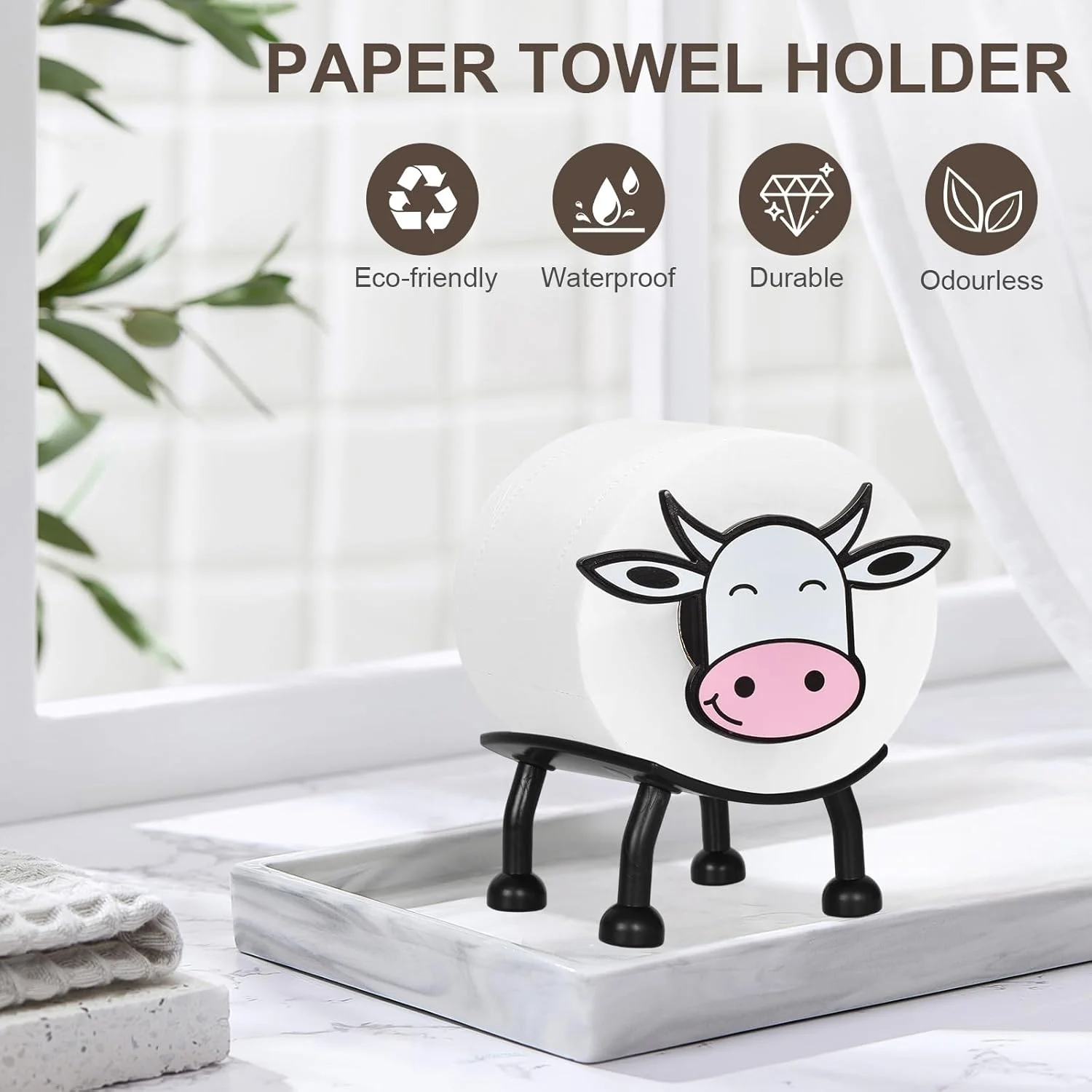 جا دستمال کاغذی توالت طرح گاو شیری، ست 3 تکه بامزه برای تزئین حمام، مناسب برای رول هایی با قطر داخلی بالای 28 میلی متر، ایده آل