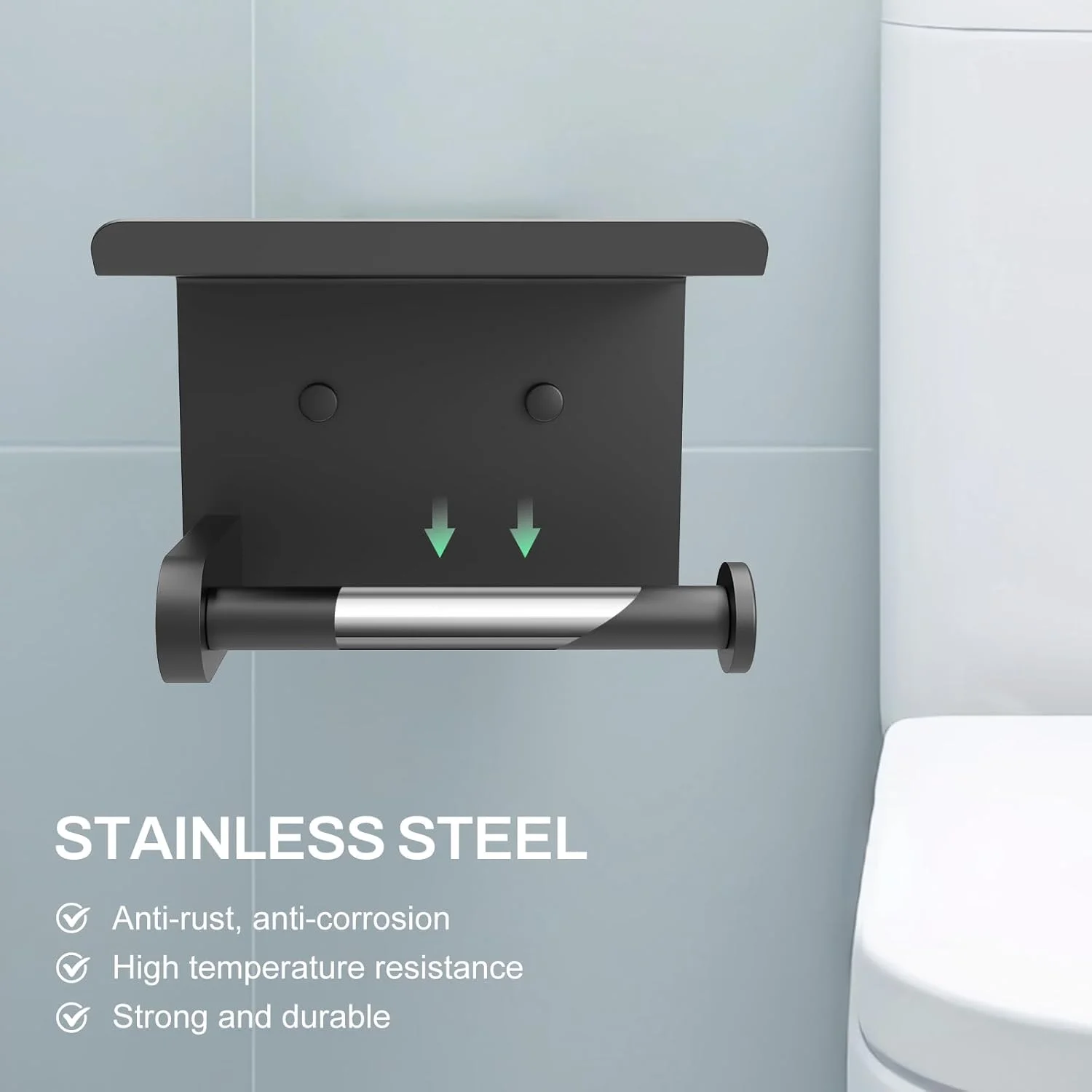 جا دستمال کاغذی رولی SetSail با قفسه، نصب چسبی یا پیچی، مشکی مات، مناسب لوازم جانبی سخت افزاری حمام