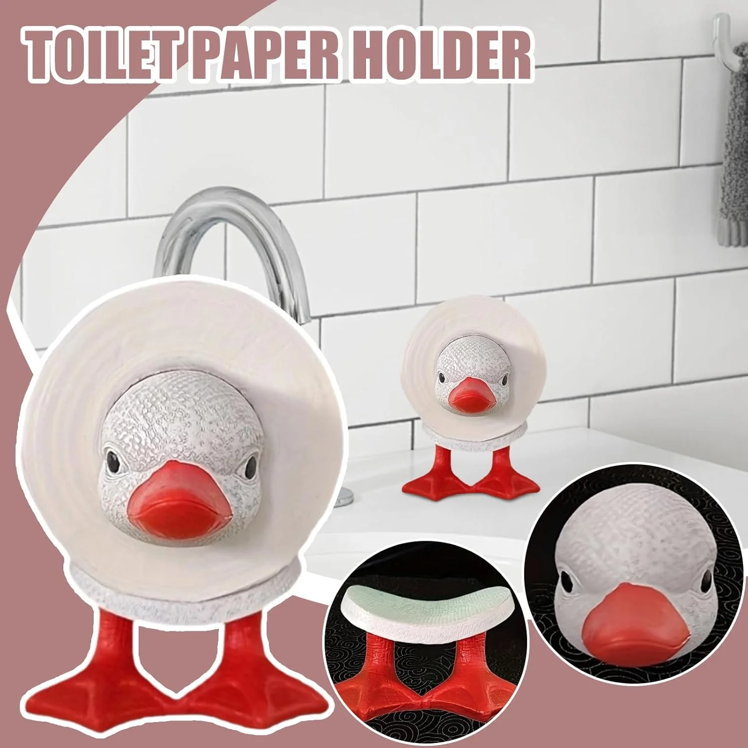 جا دستمال کاغذی طرح حیوانات، استند نگهداری رول دستمال کاغذی طرح اردک | قفسه دستمال کاغذی خنده دار، لوازم جانبی خودایستا برای حمام، دستشویی، زیر کابینت، آپارتمان