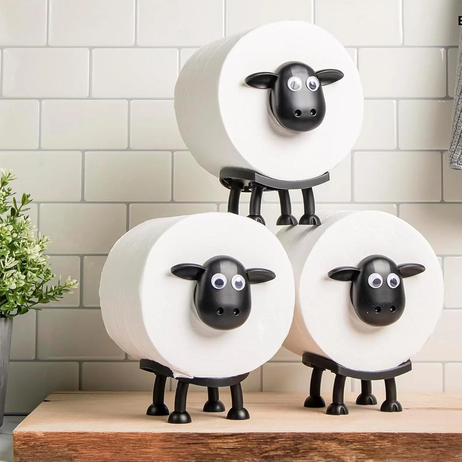 جا دستمال توالت طرح گوسفند، ست لوازم جانبی سرویس بهداشتی مجزا، نگهدارنده رول دستمال کاغذی، جای دستمال توالت فانتزی، دکوراسیون زیبای حمام، ست 3 عددی (3)