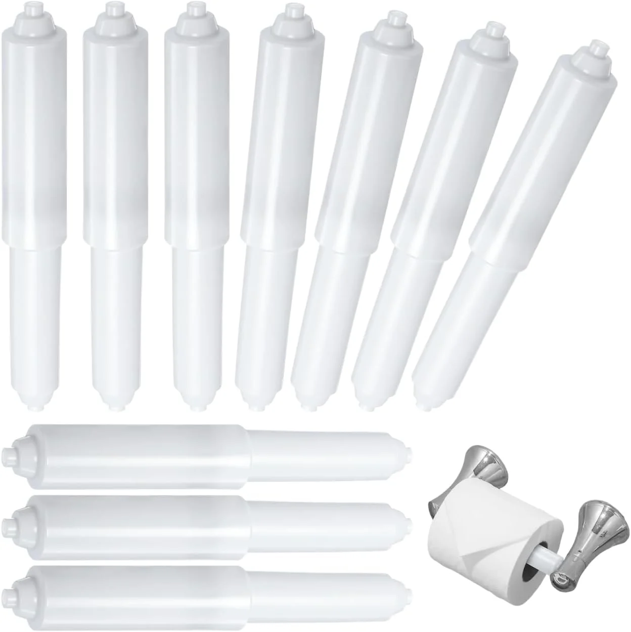 SEWACC 10 عدد نگهدارنده کاغذ توالت سفید، میله جایگزین غلتکی فنری پلاستیکی جهانی