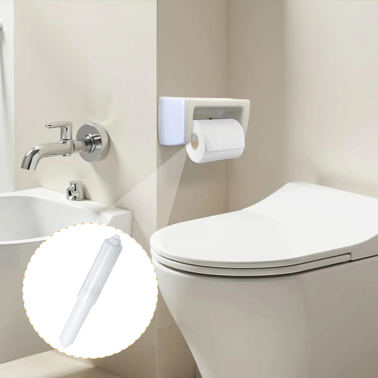 SEWACC 10 عدد نگهدارنده کاغذ توالت سفید، میله جایگزین غلتکی فنری پلاستیکی جهانی