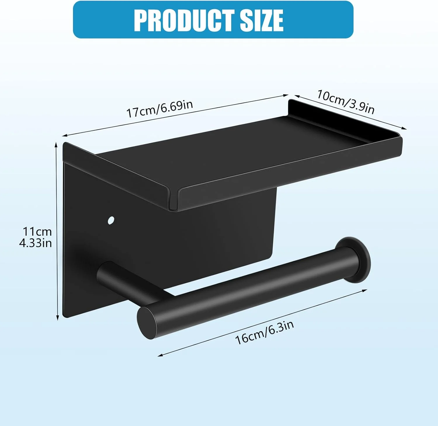 نگهدارنده رول توالت مشکی Ruig، نگهدارنده کاغذ توالت استیل ضد زنگ با قفسه، نگهدارنده کاغذی دیواری خود چسب، لوازم جانبی حمام
