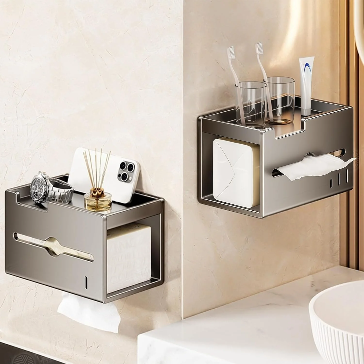 پایه دستمال توالت | نگهدارنده دستمال توالت دیواری | جا دستمال کاغذی آلومینیومی ضد زنگ، سازمان دهنده مدرن برای لوازم جانبی حمام، آشپزخانه و کاروان