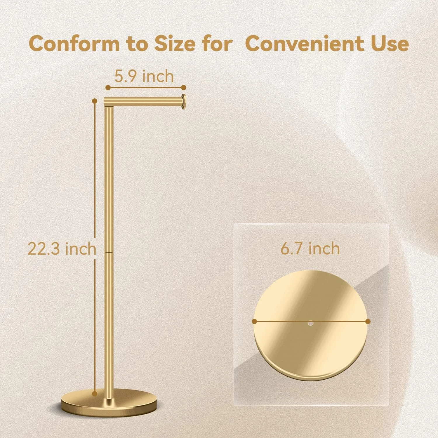 پایه نگهدارنده رول دستمال توالت RRM، پایه دستمال توالت ایستاده حمام با فضای ذخیره سازی 3-4 رول دستمال توالت، پایه نگهدارنده دستمال توالت استیل ضد زنگ 22 اینچی (طلایی)