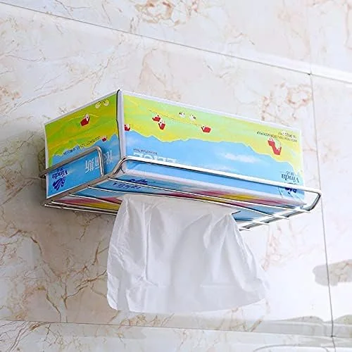 Sanbo Wall Mounted Tissue Paper Holder Stainless Steel Non-Marking Paste Suction Toilet Paper Tissue Rack Pumping Paper Holder Hanger Bathroom Kitchen