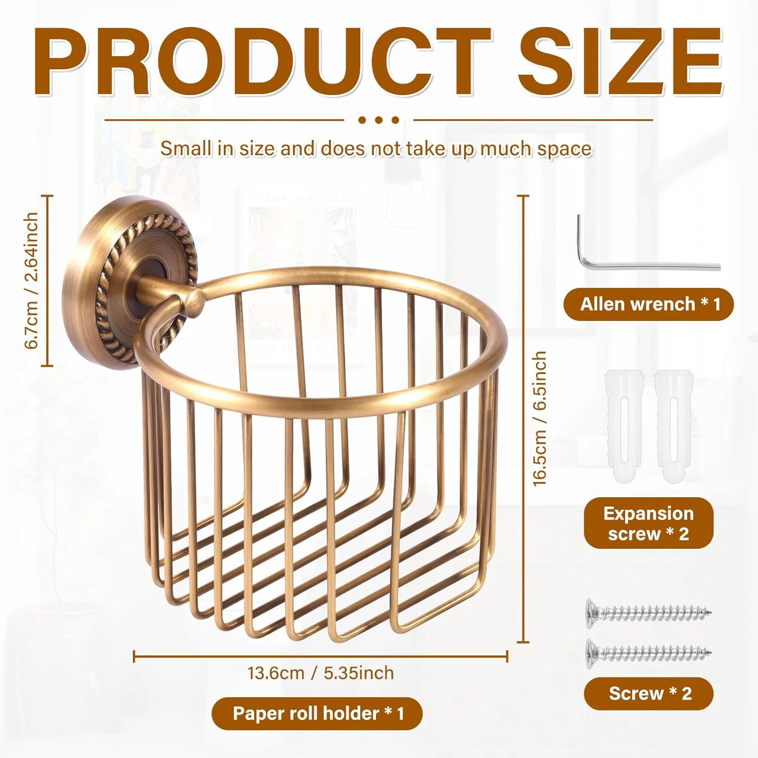 نگهدارنده دستمال توالت، نگهدارنده دیواری ضد زنگ برای دستمال توالت، 13.6 x 16.5 سانتی متر، سبد سیمی دستمال رولی مسی عتیقه، پخش کننده دستمال توالت تجاری برای حمام، آشپزخانه، دستشویی