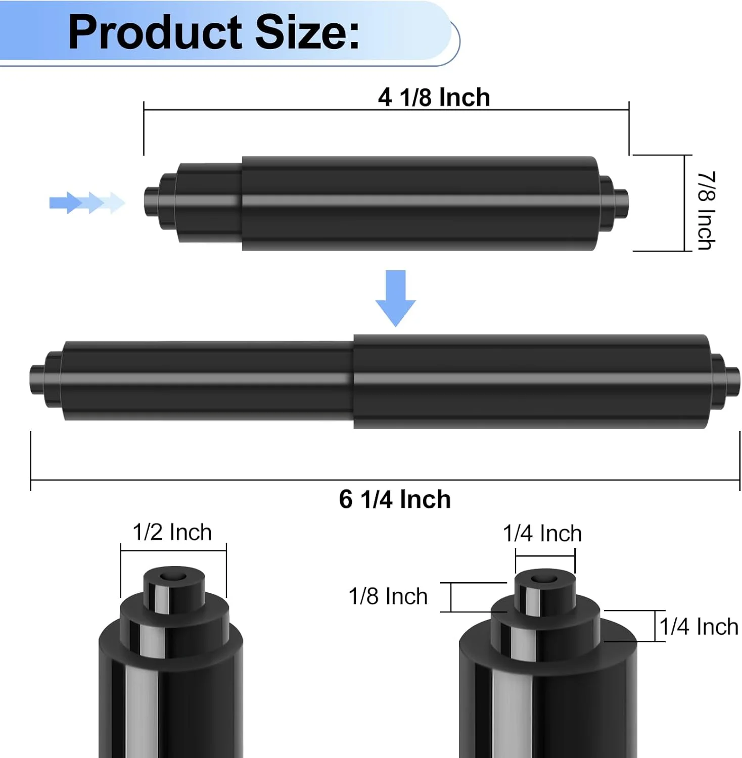 میله فنری نگهدارنده دستمال توالت Rindion بسته 4 عددی، میله جایگزین مشکی غلطک دستمال توالت، میله جایگزین پلاستیکی نگهدارنده دستمال توالت