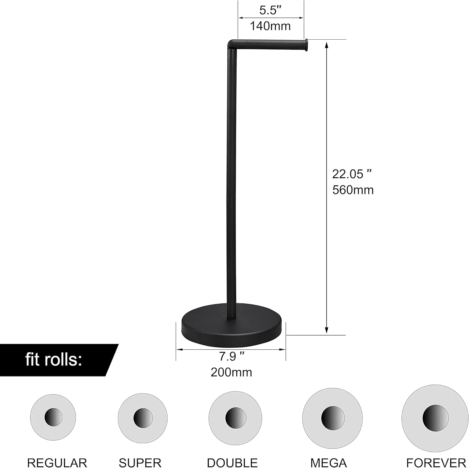 جا دستمال کاغذی توالت تاشو RODDEX، استیل ضد زنگ SUS304، پایه نگهدارنده دستمال کاغذی توالت ایستاده، محل نگهداری 4 رول دستمال کاغذی توالت (مشکی مات)