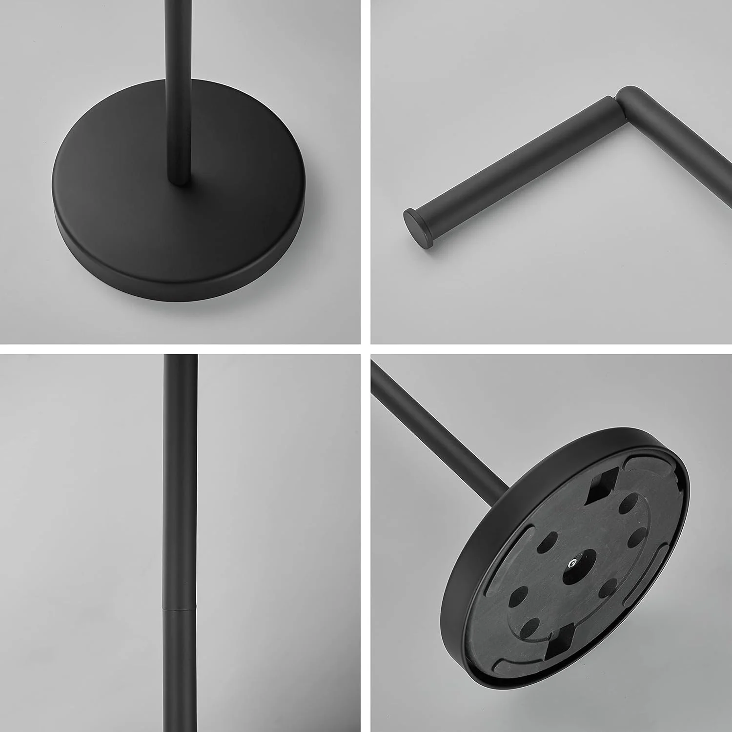 جا دستمال کاغذی توالت تاشو RODDEX، استیل ضد زنگ SUS304، پایه نگهدارنده دستمال کاغذی توالت ایستاده، محل نگهداری 4 رول دستمال کاغذی توالت (مشکی مات)