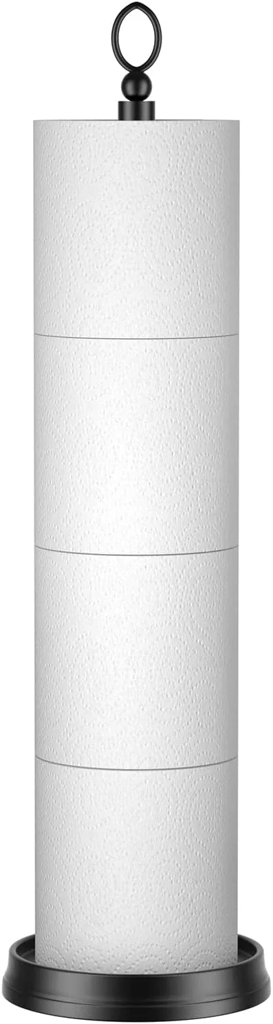 ROLABAM Heavy Weighted Toilet Paper Holder (with Reserve Function) Free Standing, Spare Toilet Paper Roll Storage Stand for Bathroom Total Height 22.5" ，Matte Black