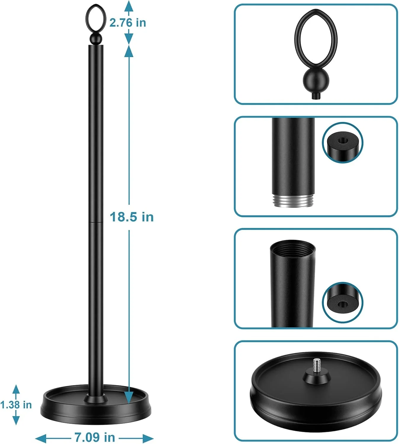 ROLABAM Heavy Weighted Toilet Paper Holder (with Reserve Function) Free Standing, Spare Toilet Paper Roll Storage Stand for Bathroom Total Height 22.5" ，Matte Black