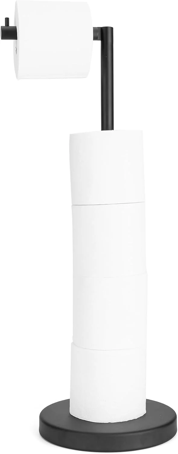 پایه نگهدارنده دستمال توالت ایستاده مشکی مات RFOUO، پایه نگهدارنده دستمال توالت ایستاده، ذخیره سازی دستمال توالت حمام با پایه سنگین 2.7 پوندی برای 4+1 رول، نگهدارنده دستمال کاغذی توالت، پایه رول توالت