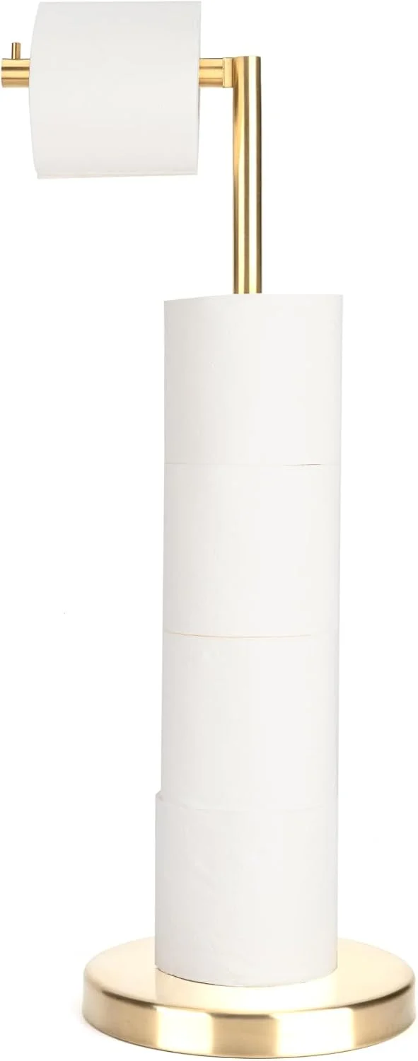 پایه نگهدارنده دستمال توالت طلایی مات RFOUO، پایه نگهدارنده دستمال توالت ایستاده، ذخیره سازی دستمال توالت حمام با پایه سنگین 2.7 پوندی برای 4+1 رول، نگهدارنده دستمال کاغذی توالت، پایه رول توالت