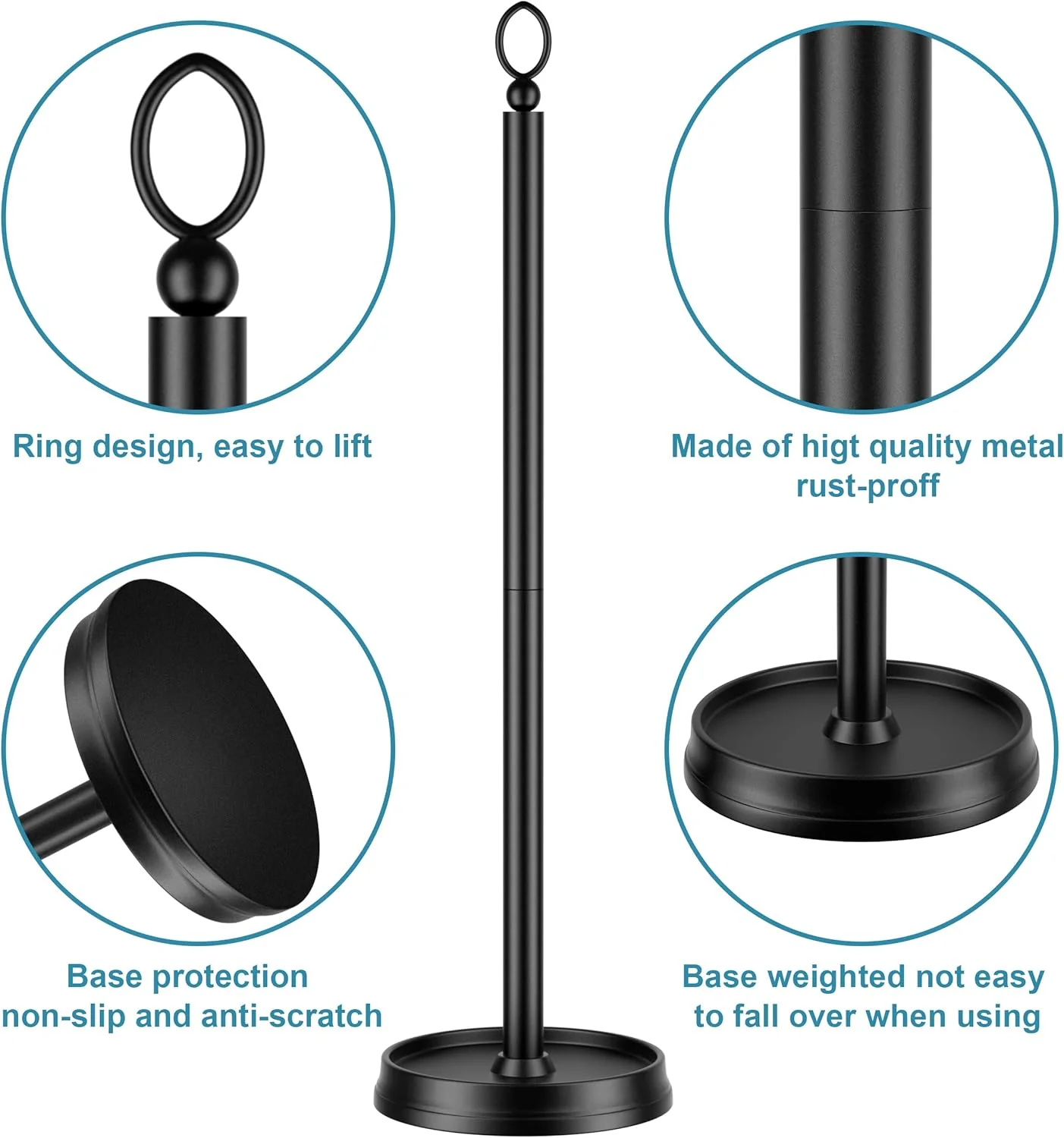 ROLABAM Heavy Weighted Toilet Paper Holder (with Reserve Function) Free Standing, Spare Toilet Paper Roll Storage Stand for Bathroom Total Height 22.5" ，Matte Black