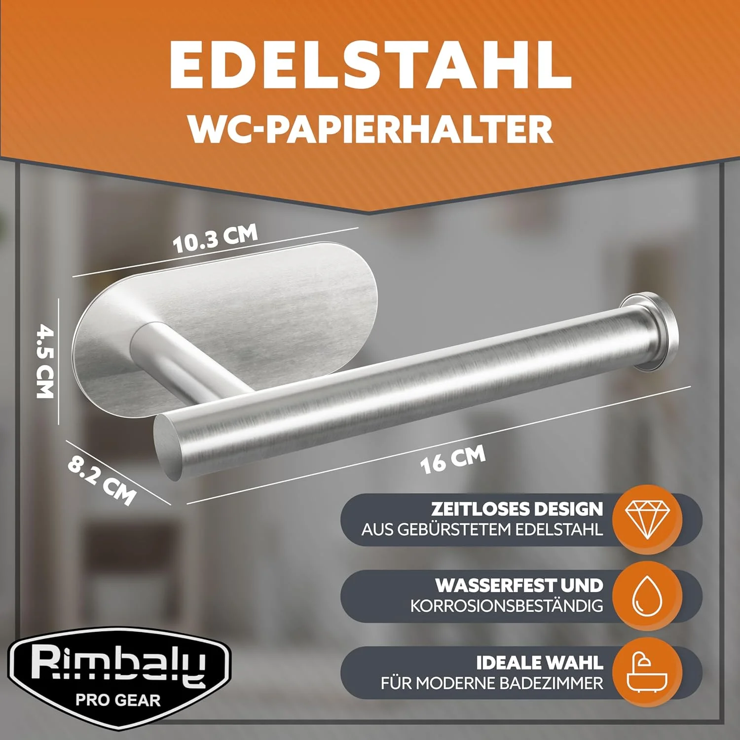 جا دستمال توالت RIMBALY - استیل ضد زنگ برس خورده - خود چسب با پد چسب 3M - ضد آب + ضد زنگ - قابل نصب افقی + عمودی - 16 x 10.3 x 4.5 سانتی متر - حداکثر بار 4 کیلوگرم