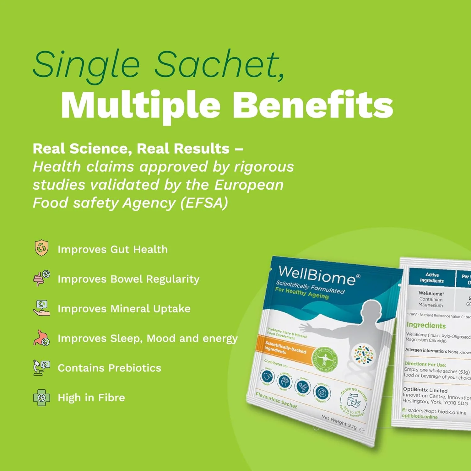 ول‌بایوم، فرموله شده علمی با کمپلکس فیبر پری‌بیوتیک غنی‌شده با مواد معدنی و منیزیم، پشتیبانی از سلامت روده و رشد باکتری‌های سالم، مناسب برای گیاهخواران و وگان‌ها، 30 ساشه بدون طعم