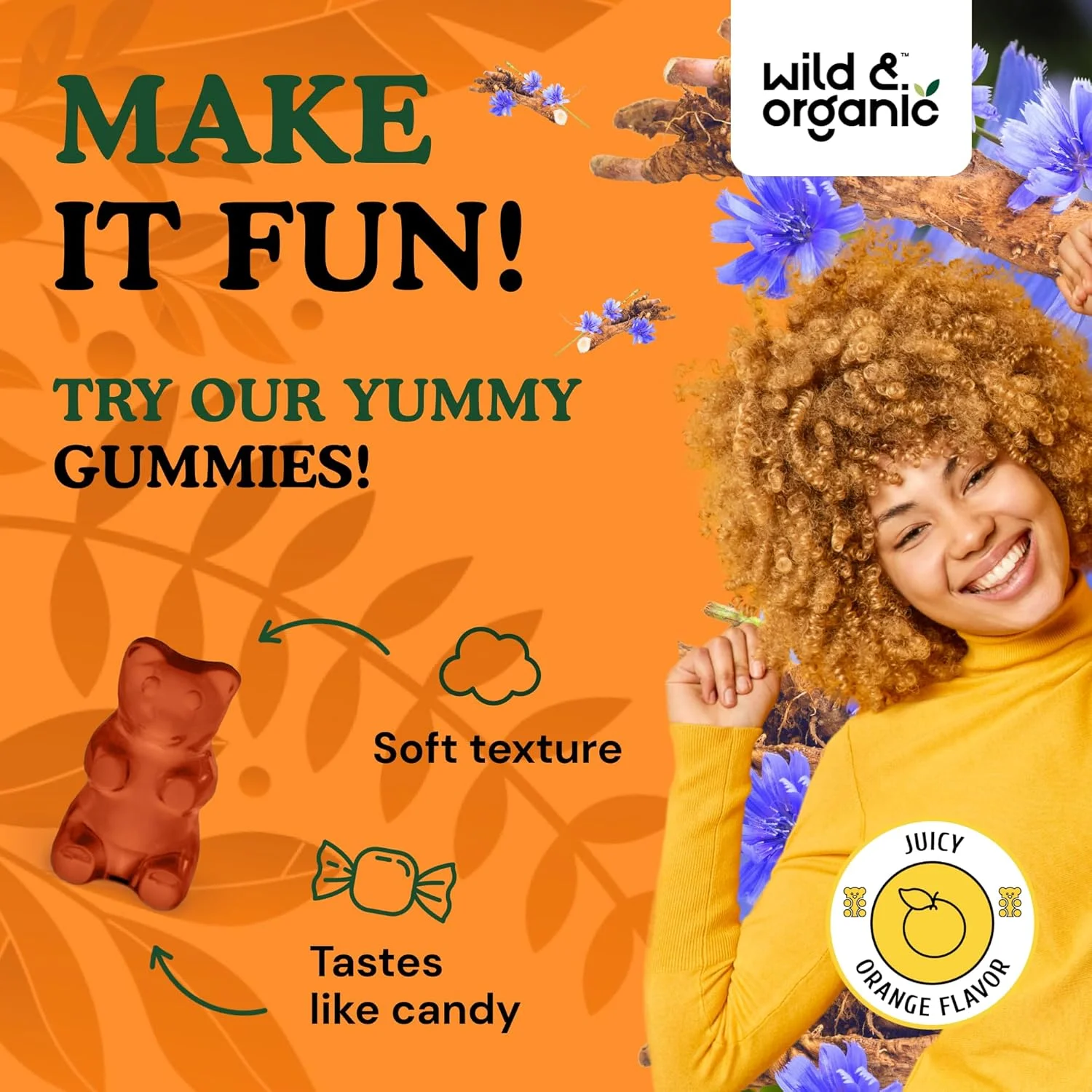 پاستیل فیبر اینولین ارگانیک و وحشی - پاستیل مکمل فیبر اینولین برای سلامت دستگاه گوارش - پاستیل فیبر پری بیوتیک برای بزرگسالان از ریشه کاسنی ارگانیک - وگان، 4000 میلی گرم، 60 عدد