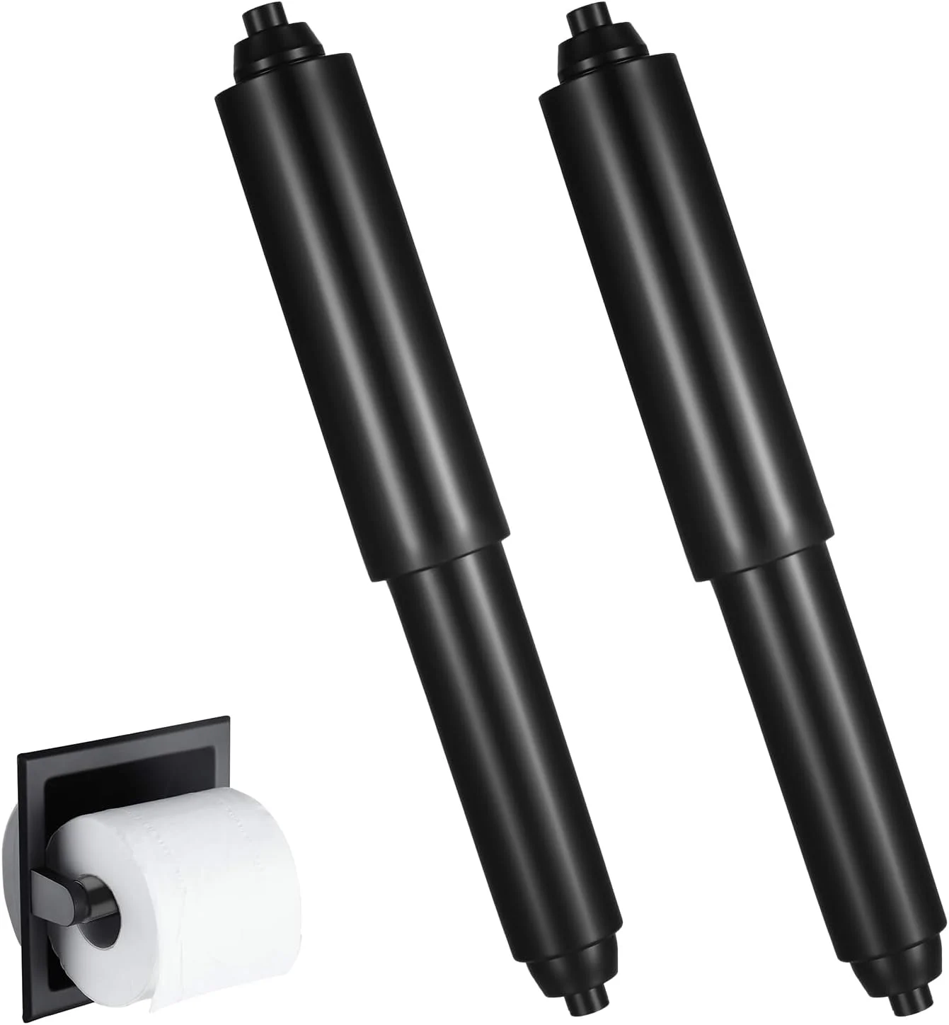غلتک نگهدارنده کاغذ توالت جایگزین 2 عددی، میله فنری کاغذ توالت جهانی، نگهدارنده قابل تنظیم رول کاغذ توالت، محور پلاستیکی دستمال کاغذی برای توالت حمام (مشکی)