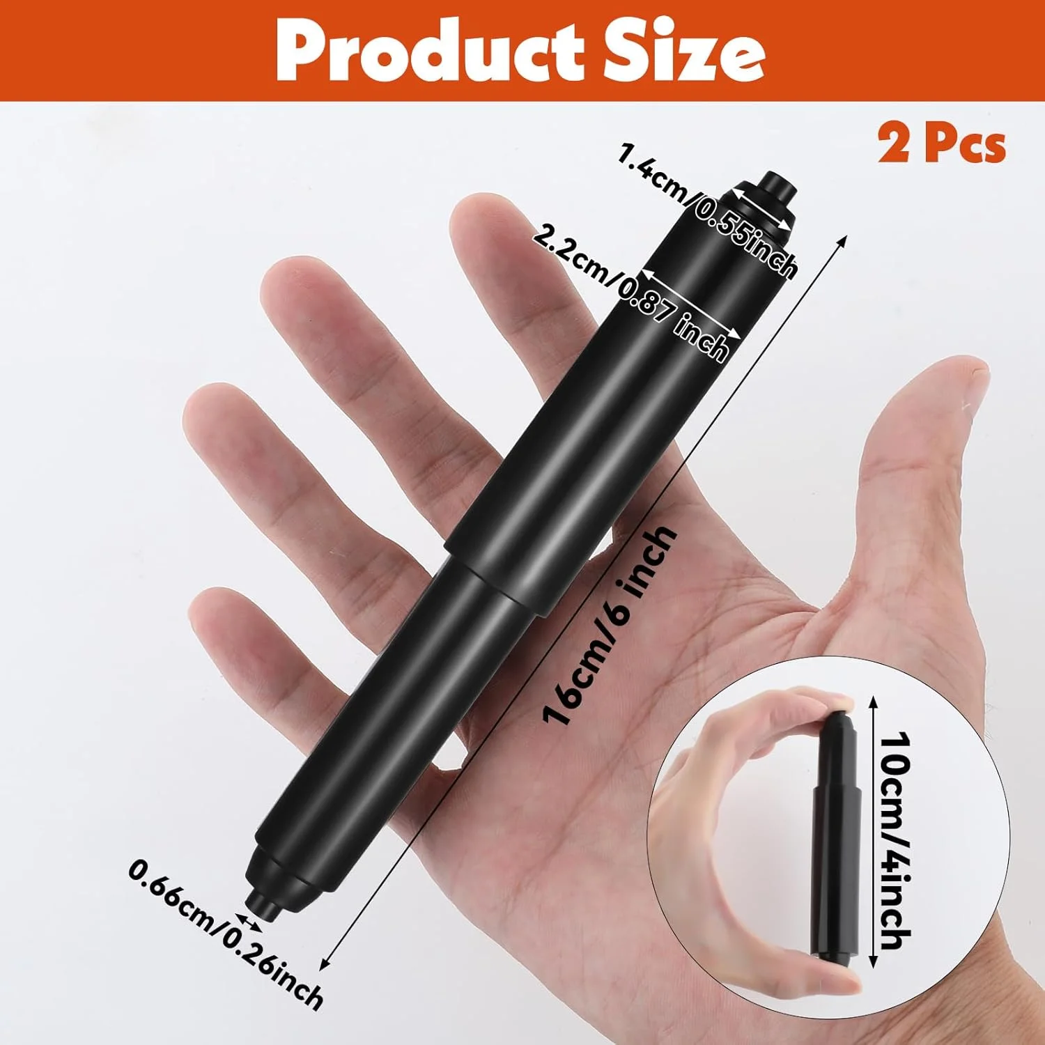 غلتک نگهدارنده کاغذ توالت جایگزین 2 عددی، میله فنری کاغذ توالت جهانی، نگهدارنده قابل تنظیم رول کاغذ توالت، محور پلاستیکی دستمال کاغذی برای توالت حمام (مشکی)