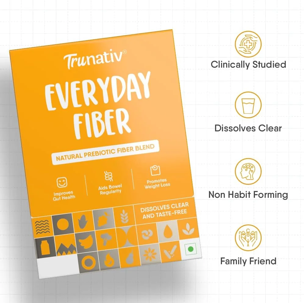 Trunativ Everyday Fiber Supplement Powder | Instant Acidity Relief & Bloating Relief | Prebiotic Fibre Supplement | Psyllium Husk Replacer & Isabgol Replacer | Gluten Free | Unflavored 100g (Pack of 1