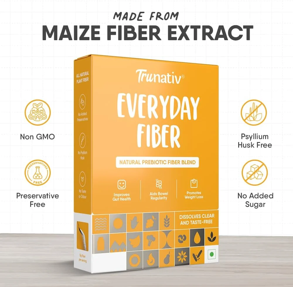 Trunativ Everyday Fiber Supplement Powder | Instant Acidity Relief & Bloating Relief | Prebiotic Fibre Supplement | Psyllium Husk Replacer & Isabgol Replacer | Gluten Free | Unflavored 100g (Pack of 1