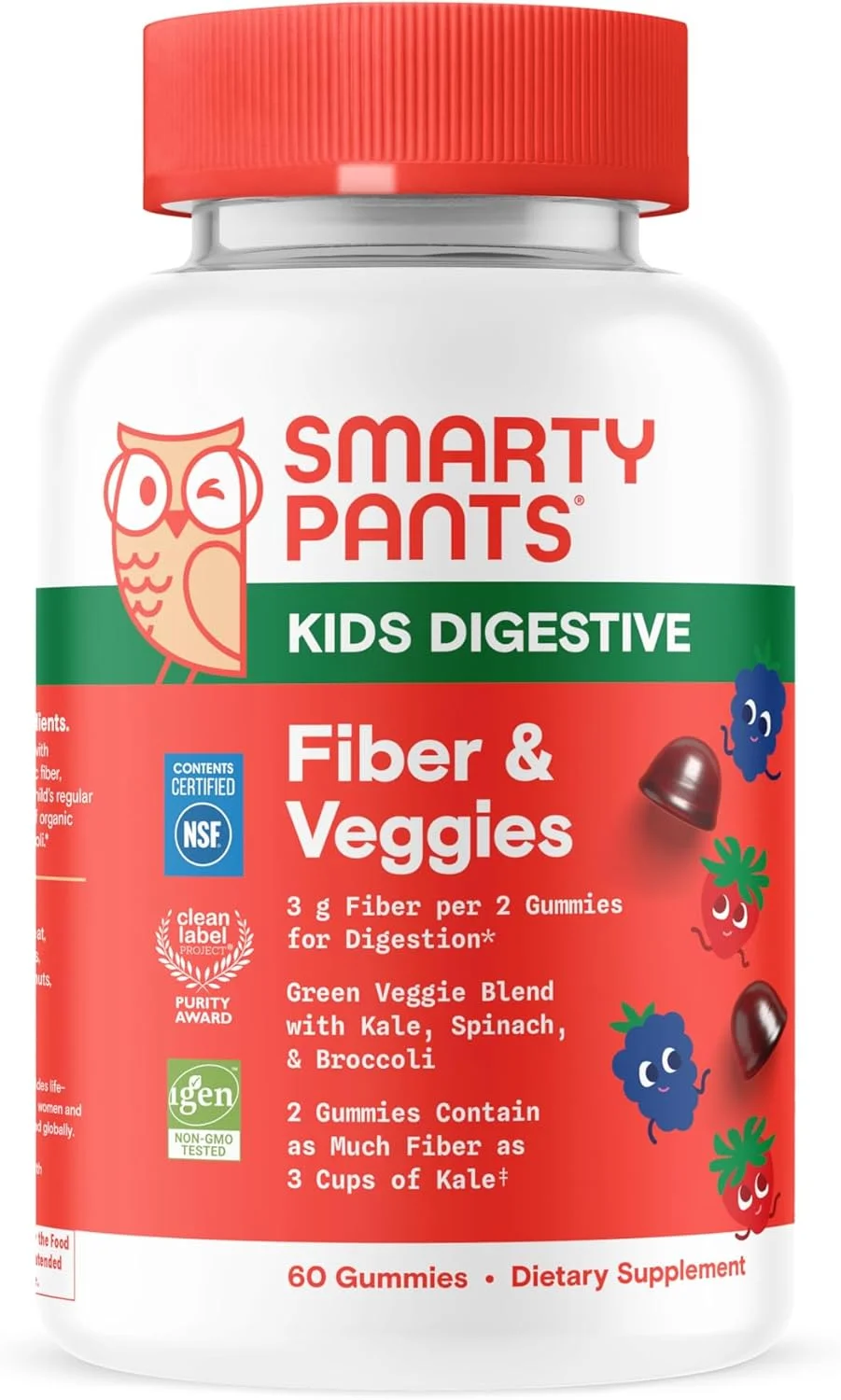 SmartyPants فیبر و سبزیجات کودکان: پاستیل فیبر پری بیوتیک برای کودکان، مکمل فیبر با اینولین، مخلوط سبزیجات سبز ارگانیک، وگان، بدون گلوتن، طعم توت مخلوط، 60 عدد (30 روز) SmartyPants فیبر و سبزیجات کودکان: پاستیل فیبر پری بیوتیک برای کودکان، مکمل فیبر با اینولین، مخلوط سبزیجات سبز ارگانیک، وگان، بدون گلوتن، طعم توت مخلوط، 60 عدد (30 روز)