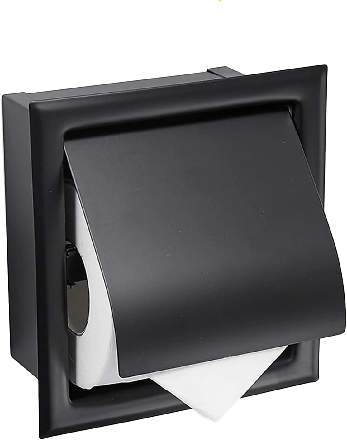 LIU- Recessed Toilet Paper Holder with Cover Bathroom Wall-mounted Toilet Paper Holder for Home or Commercial,304 Stainless Steel Matte Black