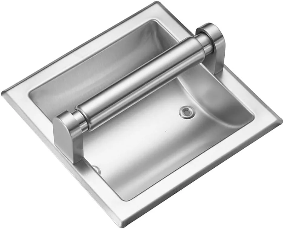 جا دستمال کاغذی توکار نیکل برس خورده، نگهدارنده رول توالت دیواری برای رول بزرگ، نگهدارنده فلزی دستمال توالت برای نگهداری در کابینت برای فضاهای کوچک، طراحی بادوام و صرفه جویی در فضا با براکت نصب