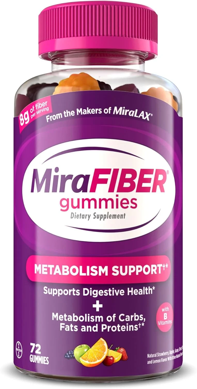 MiraFIBER آدامس های فیبر، 8 گرم فیبر پری بیوتیک روزانه با ویتامین های B برای حمایت از سلامت دستگاه گوارش و متابولیسم، آدامس های فیبر با طعم میوه، 72 عدد MiraFIBER آدامس های فیبر، 8 گرم فیبر پری بیوتیک روزانه با ویتامین های B برای حمایت از سلامت دستگاه گوارش و متابولیسم، آدامس های فیبر با طعم میوه، 72 عدد