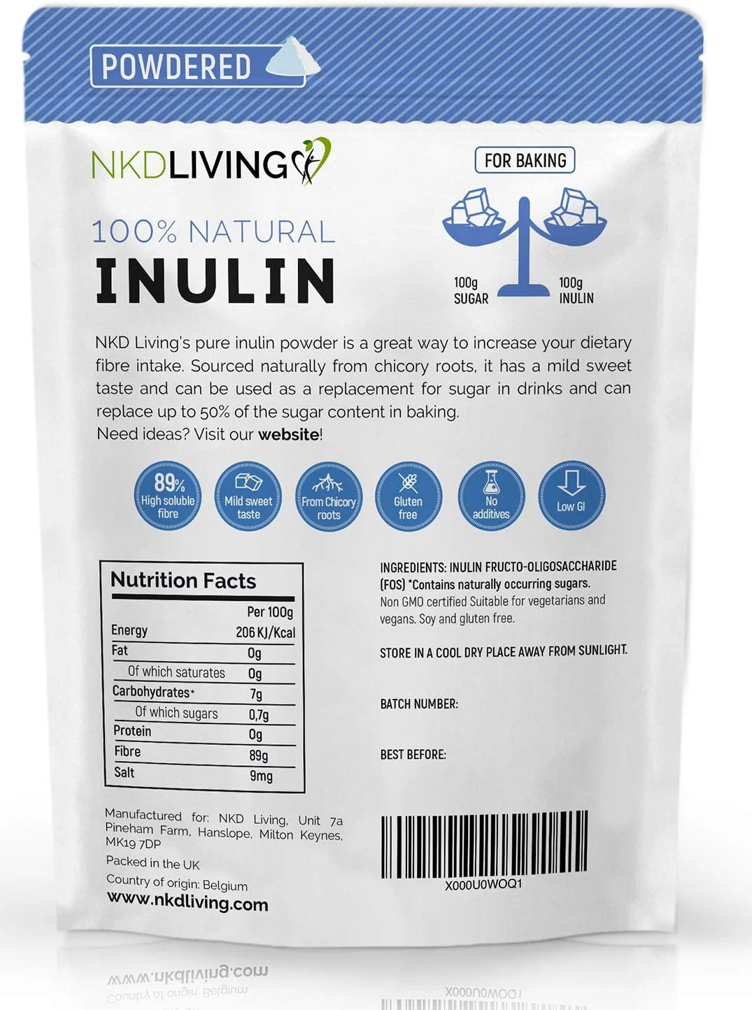 پودر فیبر پریبیوتیک اینولین درجه یک NKD Living (۱ کیلوگرم) - تولید شده در اتحادیه اروپا (طراحی جدید کیسه) پودر فیبر پریبیوتیک اینولین درجه یک NKD Living (۱ کیلوگرم) - تولید شده در اتحادیه اروپا (طراحی جدید کیسه)