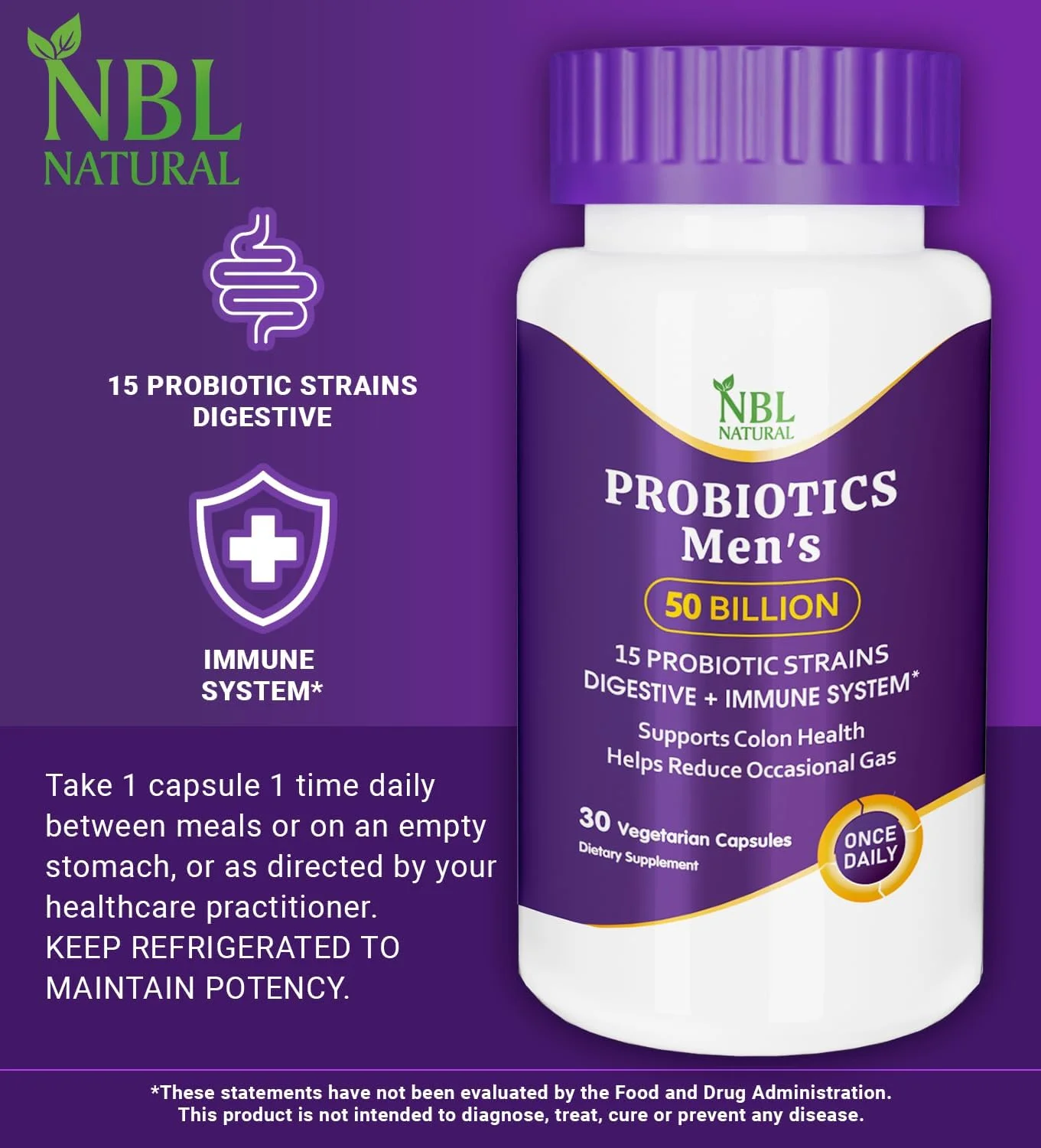 پروبیوتیک طبیعی NBL مخصوص آقایان، 50 میلیارد CFU، شامل 15 پروبیوتیک + فیبر پریبیوتیک ارگانیک برای پشتیبانی از هضم، روده بزرگ و سیستم ایمنی، تسکین روزانه گاز، 30 کپسول پروبیوتیک طبیعی NBL مخصوص آقایان، 50 میلیارد CFU، شامل 15 پروبیوتیک + فیبر پریبیوتیک ارگانیک برای پشتیبانی از هضم، روده بزرگ و سیستم ایمنی، تسکین روزانه گاز، 30 کپسول