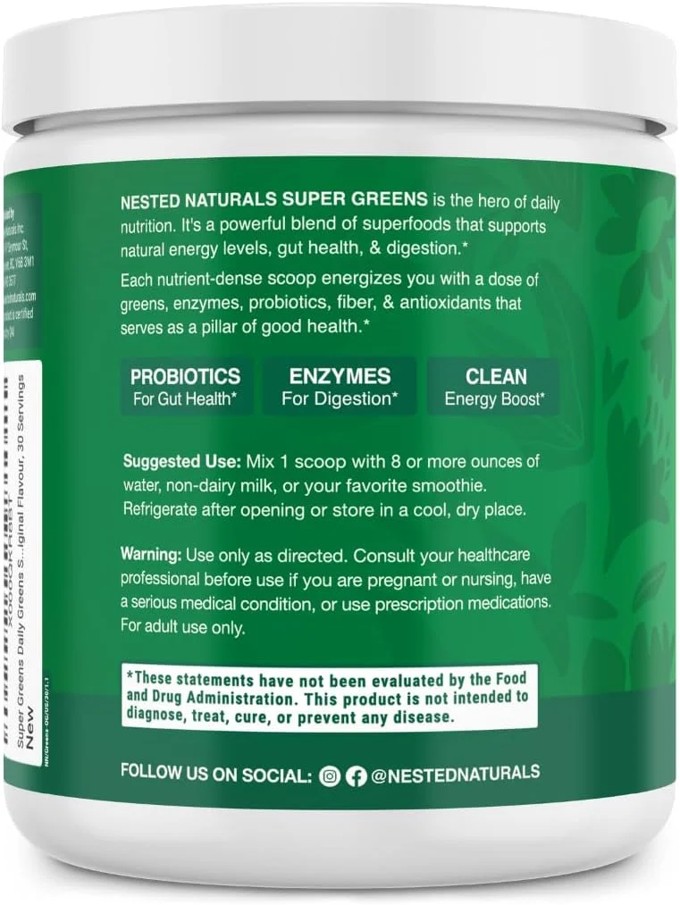 پودر سوپرفود سبزیجات ارگانیک Nested Naturals حاوی پروبیوتیک، فیبر و آنزیم، غیر تراریخته و مکمل گیاهی پودر سوپرفود سبزیجات ارگانیک Nested Naturals حاوی پروبیوتیک، فیبر و آنزیم، غیر تراریخته و مکمل گیاهی