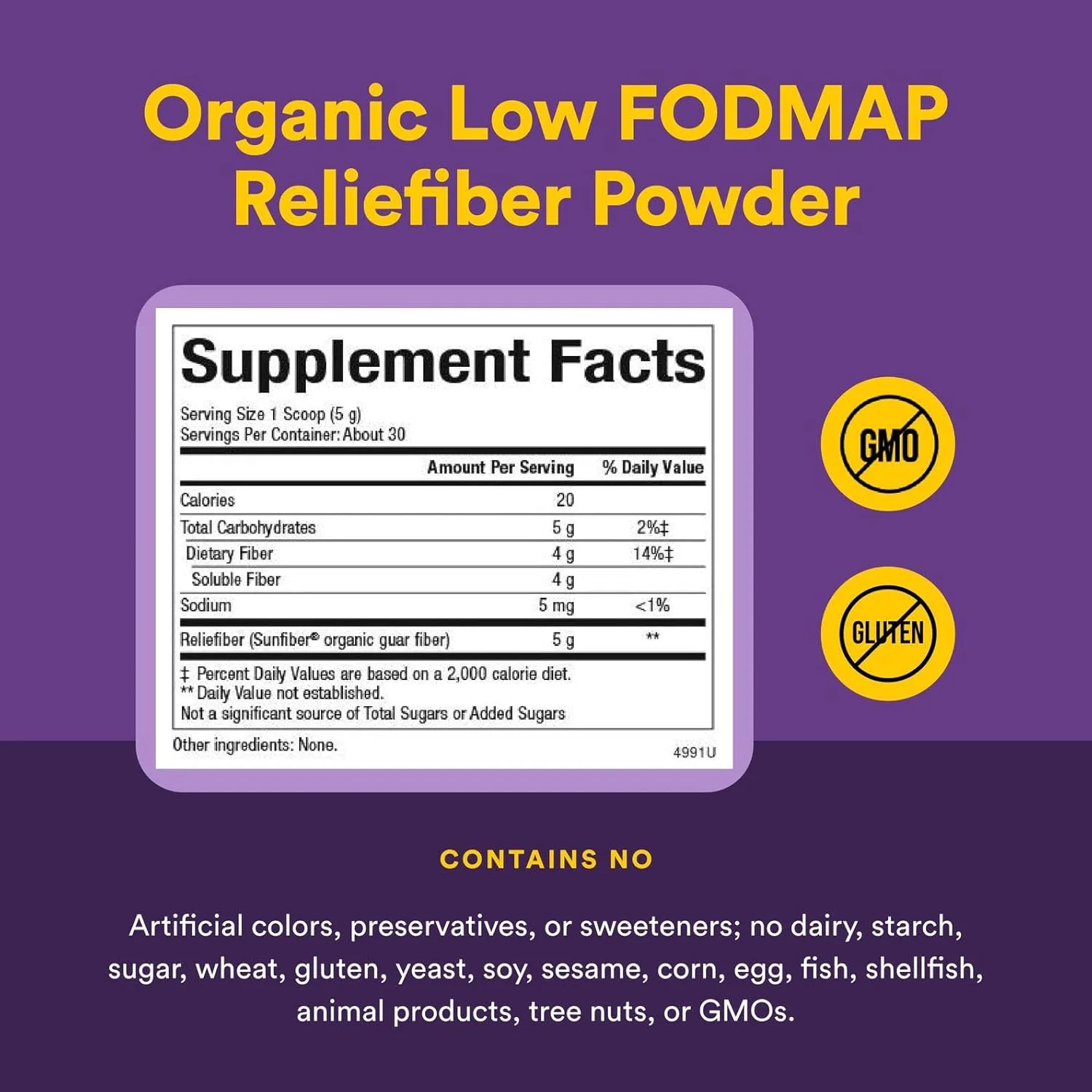 پودر فیبر ارگانیک و کم FODMAP رلیفایبر نچرال فاکتورز، فیبر گوارشی، بدون طعم، 150 گرم پودر فیبر ارگانیک و کم FODMAP رلیفایبر نچرال فاکتورز، فیبر گوارشی، بدون طعم، 150 گرم