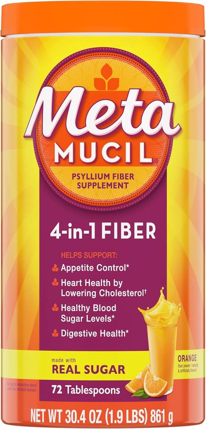 پودر مکمل فیبر پسیلیوم 4 در 1 Metamucil با شکر واقعی، نوشیدنی با طعم پرتقال ملایم، 72 سروینگ (بسته بندی ممکن است متفاوت باشد) پودر مکمل فیبر پسیلیوم 4 در 1 Metamucil با شکر واقعی، نوشیدنی با طعم پرتقال ملایم، 72 سروینگ (بسته بندی ممکن است متفاوت باشد)