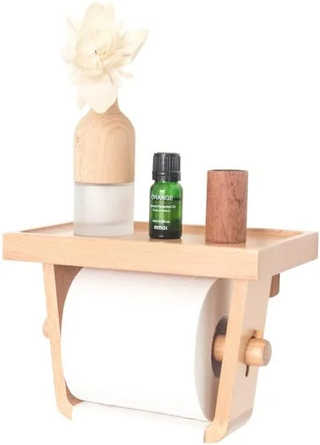 جا دستمال توالت چوبی رنگ qlScWj-dfg MqlScWj-dfgte، نگهدارنده رول کاغذی بامبو بدون نیاز به سوراخ کاری، جا دستمال توالت با محفظه دستمال مرطوب، جا دستمال توالت با قفسه دستمال مرطوب