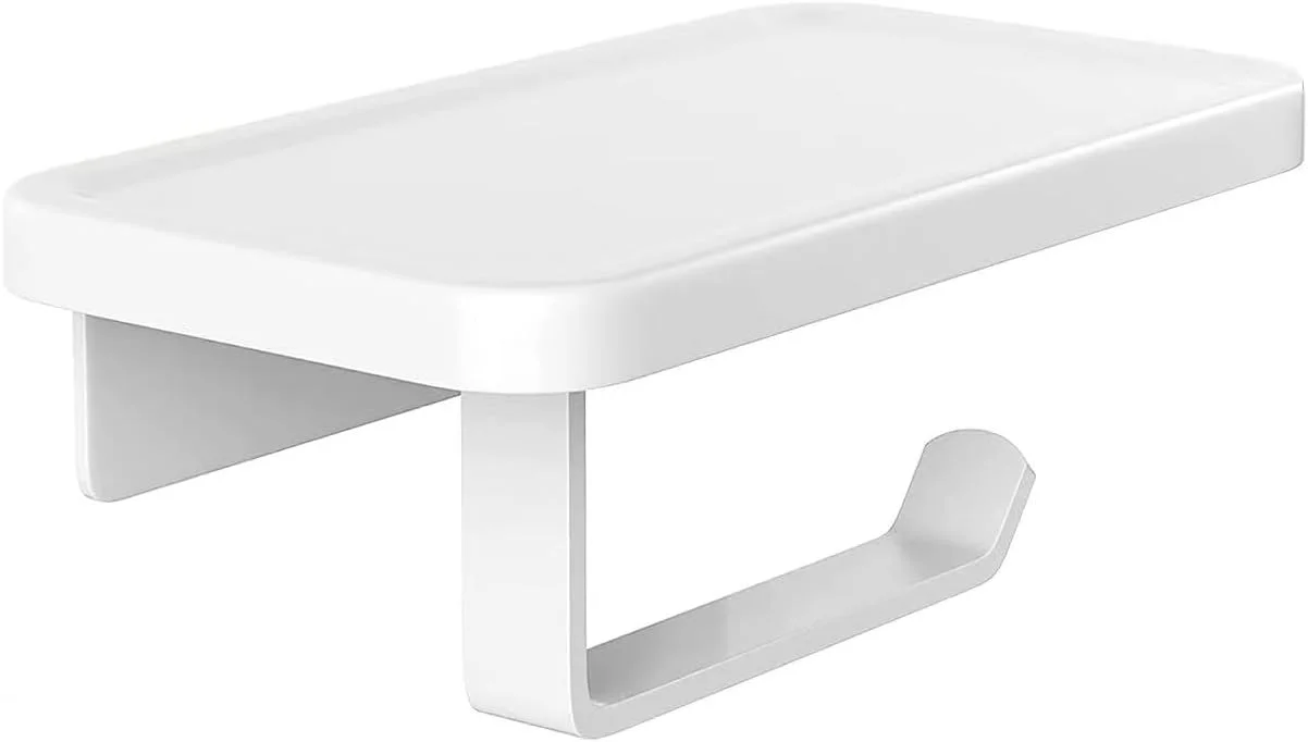 نگهدارنده رول توالت QNIIAED، دیواری، 2 در 1، فلزی آلومینیومی، نگهدارنده رول دستمال کاغذی، جای دستمال توالت، لوازم جانبی حمام (سفید)