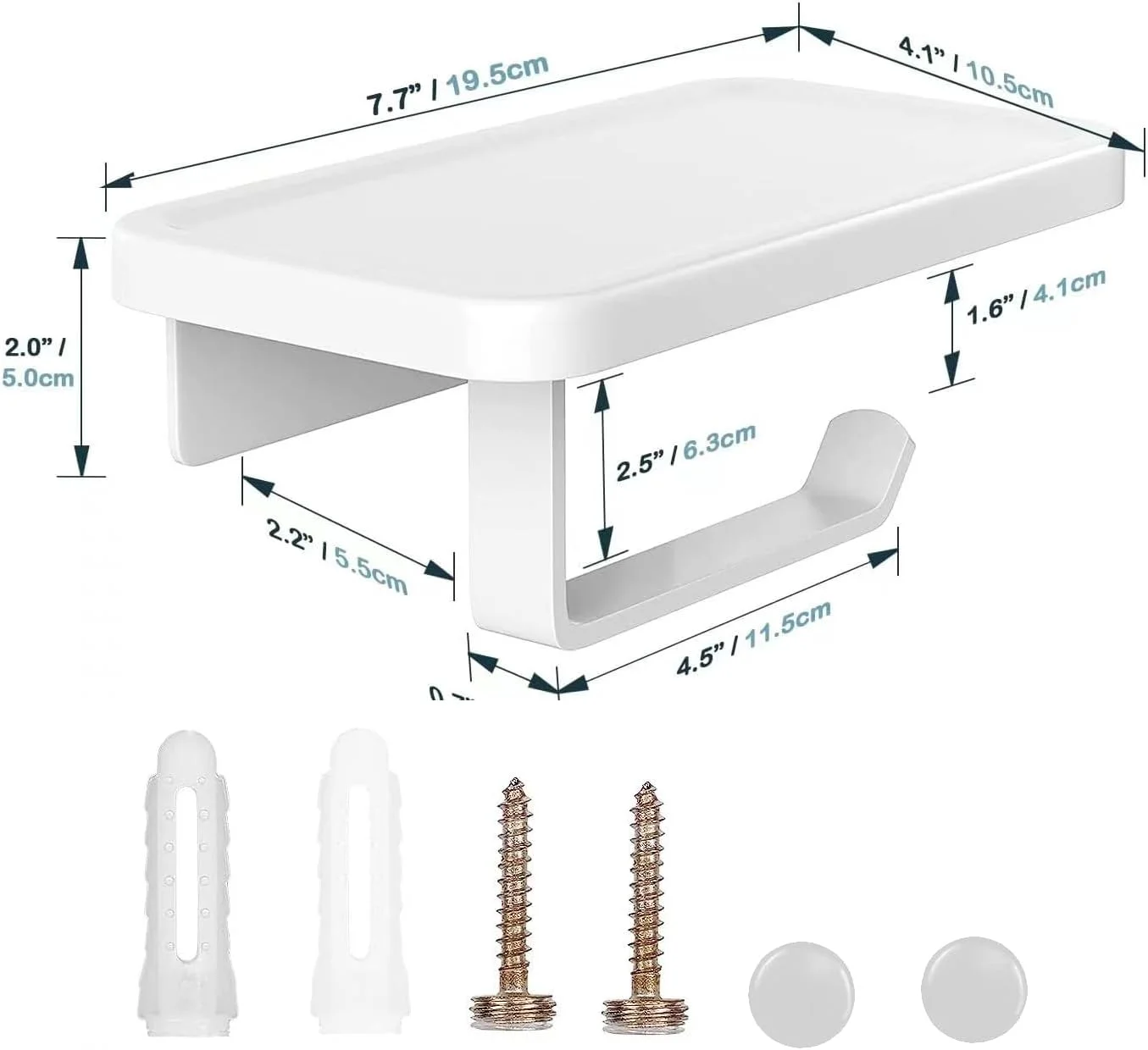 نگهدارنده رول توالت QNIIAED، دیواری، 2 در 1، فلزی آلومینیومی، نگهدارنده رول دستمال کاغذی، جای دستمال توالت، لوازم جانبی حمام (سفید)