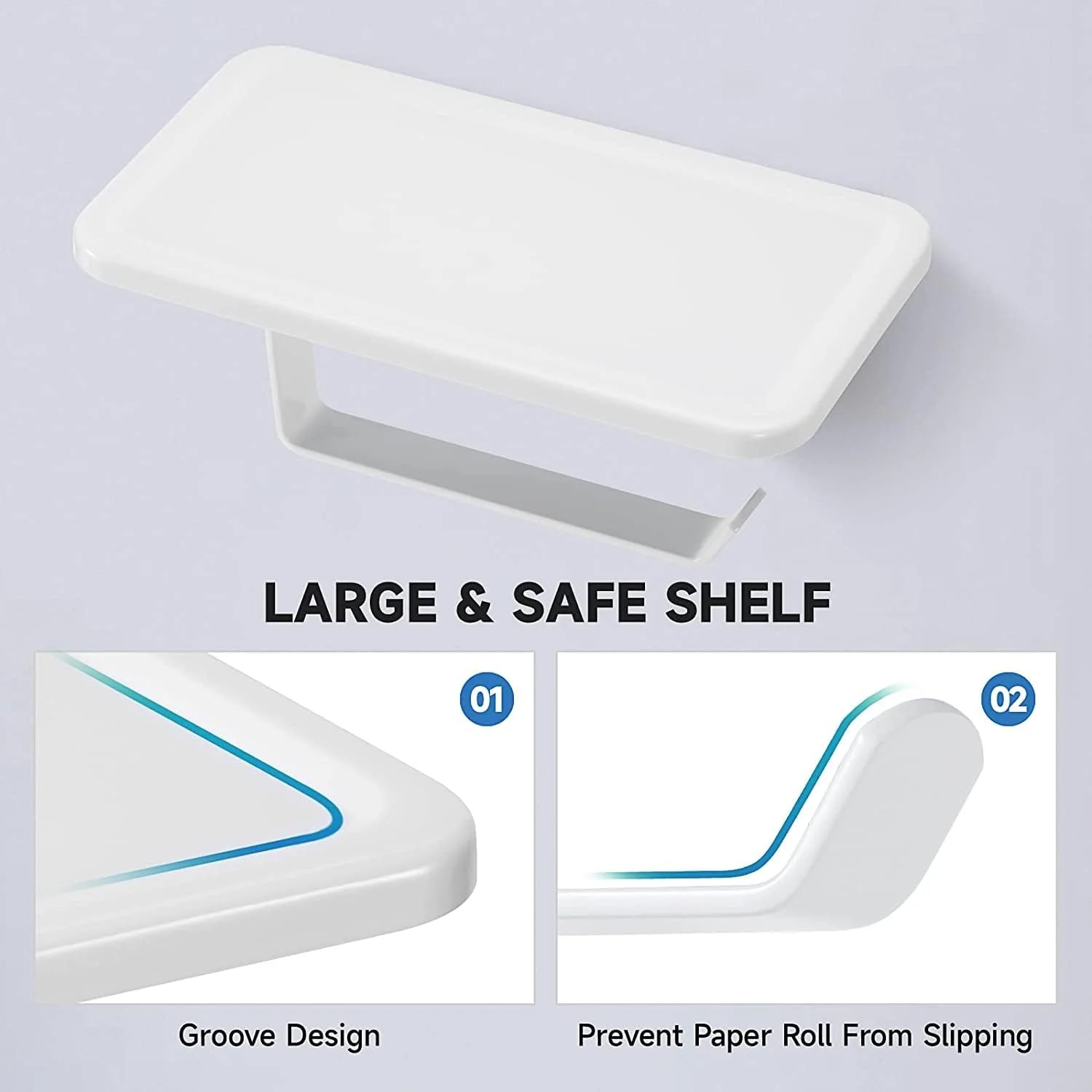 نگهدارنده رول توالت QNIIAED، دیواری، 2 در 1، فلزی آلومینیومی، نگهدارنده رول دستمال کاغذی، جای دستمال توالت، لوازم جانبی حمام (سفید)