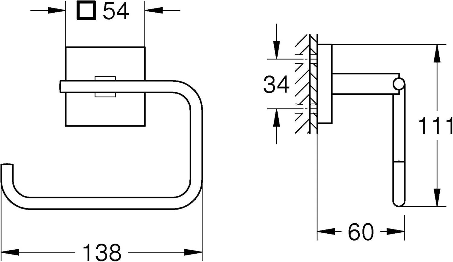 جا دستمال توالت GROHE Start Cube QuickFix بدون پوشش (فلزی، نصب دیواری، بست پنهان، با پیچ و رولپلاک)، سایز 138 میلی متر، نصب فوق العاده آسان QuickGlue، مشکی مات، 409782430