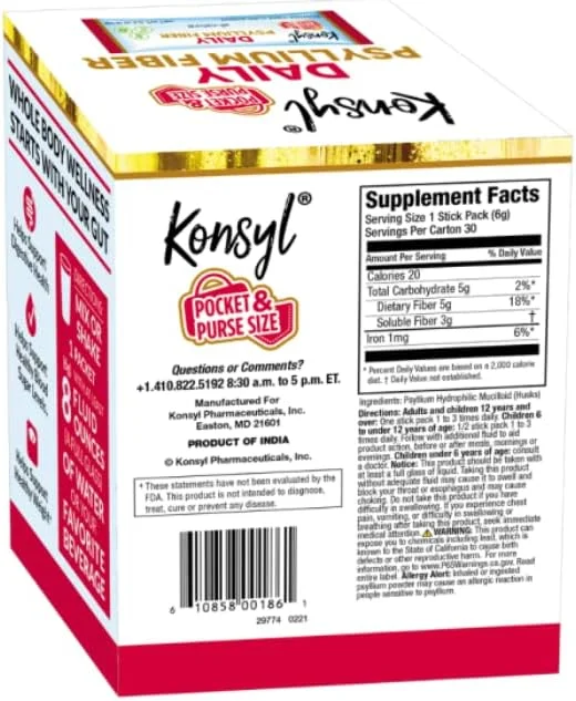 بسته های فیبر پسیلیوم روزانه Konsyl - پودر مکمل فیبر قابل حمل - فیبر محلول کاملا طبیعی، بدون گلوتن و بدون شکر، وگان و کتو - 30 بسته بسته های فیبر پسیلیوم روزانه Konsyl - پودر مکمل فیبر قابل حمل - فیبر محلول کاملا طبیعی، بدون گلوتن و بدون شکر، وگان و کتو - 30 بسته