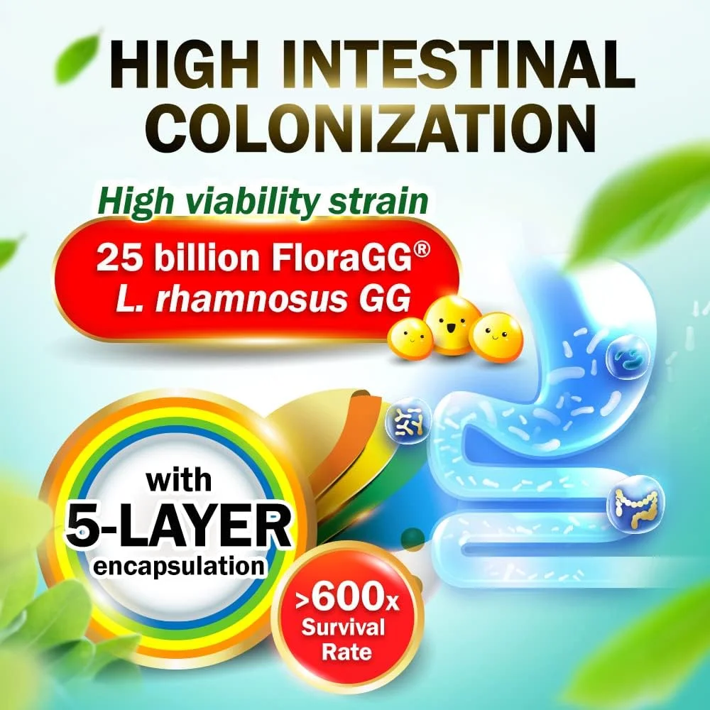 مکمل پروبیوتیک فعال LABO Nutrition FloraGG، حاوی لاکتوباسیلوس رامنوسوس GG با 25 میلیارد CFU و مکمل فیبر پریبیوتیک Sunfiber، پشتیبانی از سلامت روده و سیستم ایمنی | غیر تراریخته و بدون گلوتن - 60 عدد مکمل پروبیوتیک فعال LABO Nutrition FloraGG، حاوی لاکتوباسیلوس رامنوسوس GG با 25 میلیارد CFU و مکمل فیبر پریبیوتیک Sunfiber، پشتیبانی از سلامت روده و سیستم ایمنی | غیر تراریخته و بدون گلوتن - 60 عدد