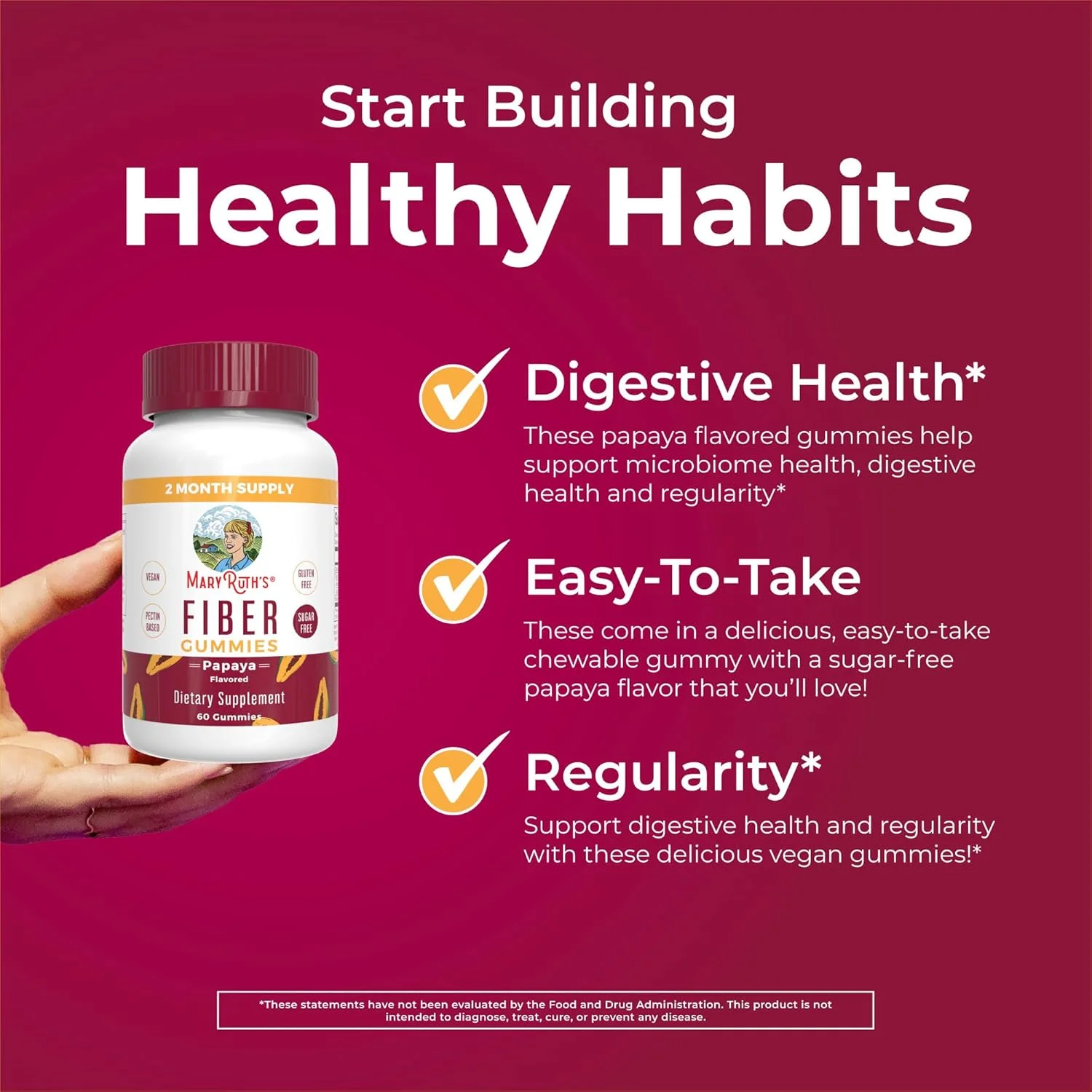 پاستیل فیبر مری روث برای بزرگسالان | تامین 2 ماهه | بدون شکر | پاستیل فیبر برای سنین 4 سال به بالا | مکمل فیبر با پری بیوتیک | پشتیبانی از سلامت روده و هضم | 3 گرم فیبر در هر پاستیل | وگان | 60 عدد