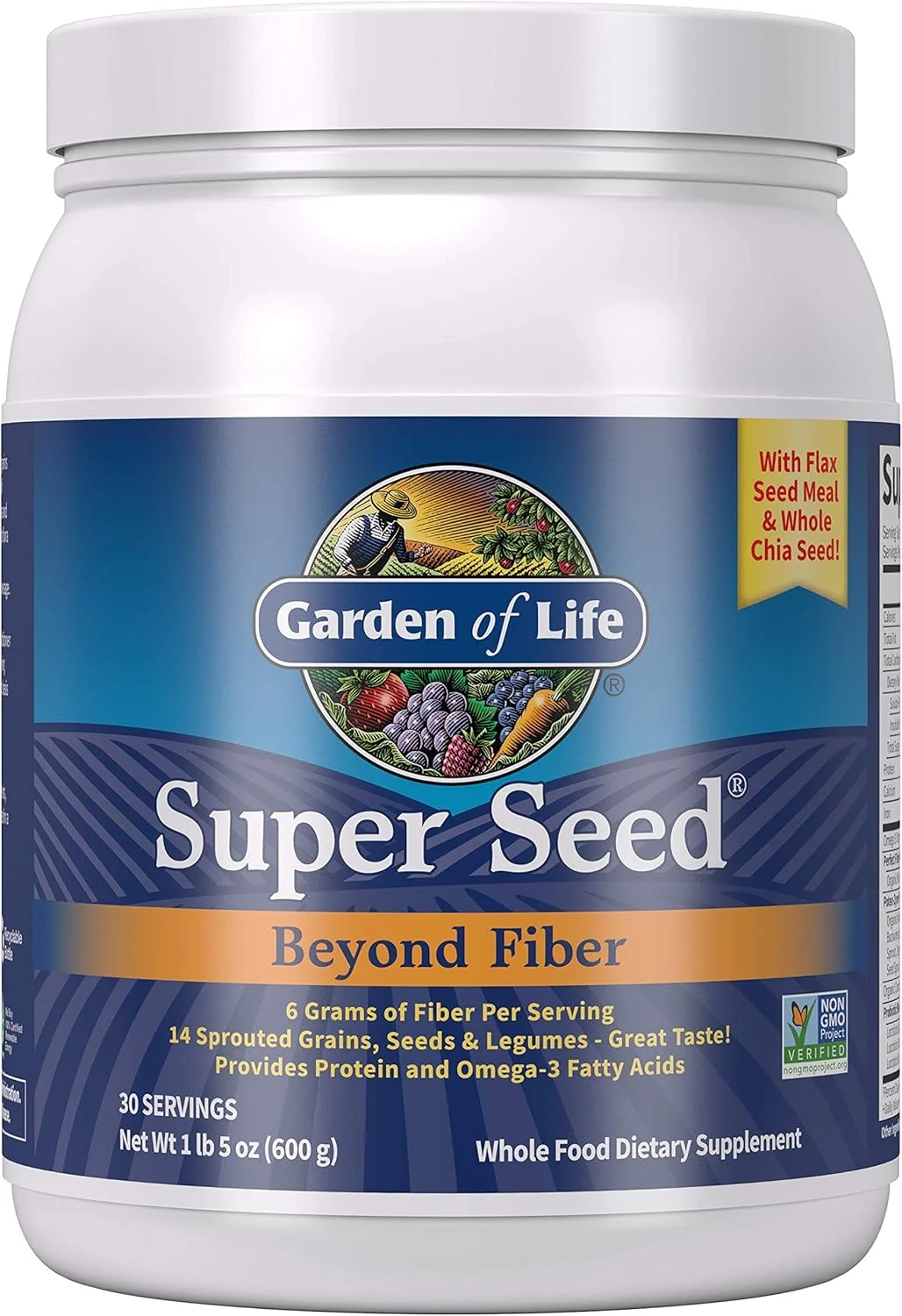پودر سوپر سید Garden of Life - مکمل فیبر غذایی کامل گیاهی با پروتئین و امگا 3، 1 پوند 5 اونس (600 گرم)